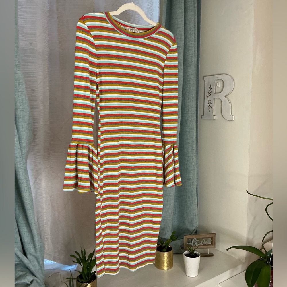 Blooms in the City Striped Midi Dress - Multicolor